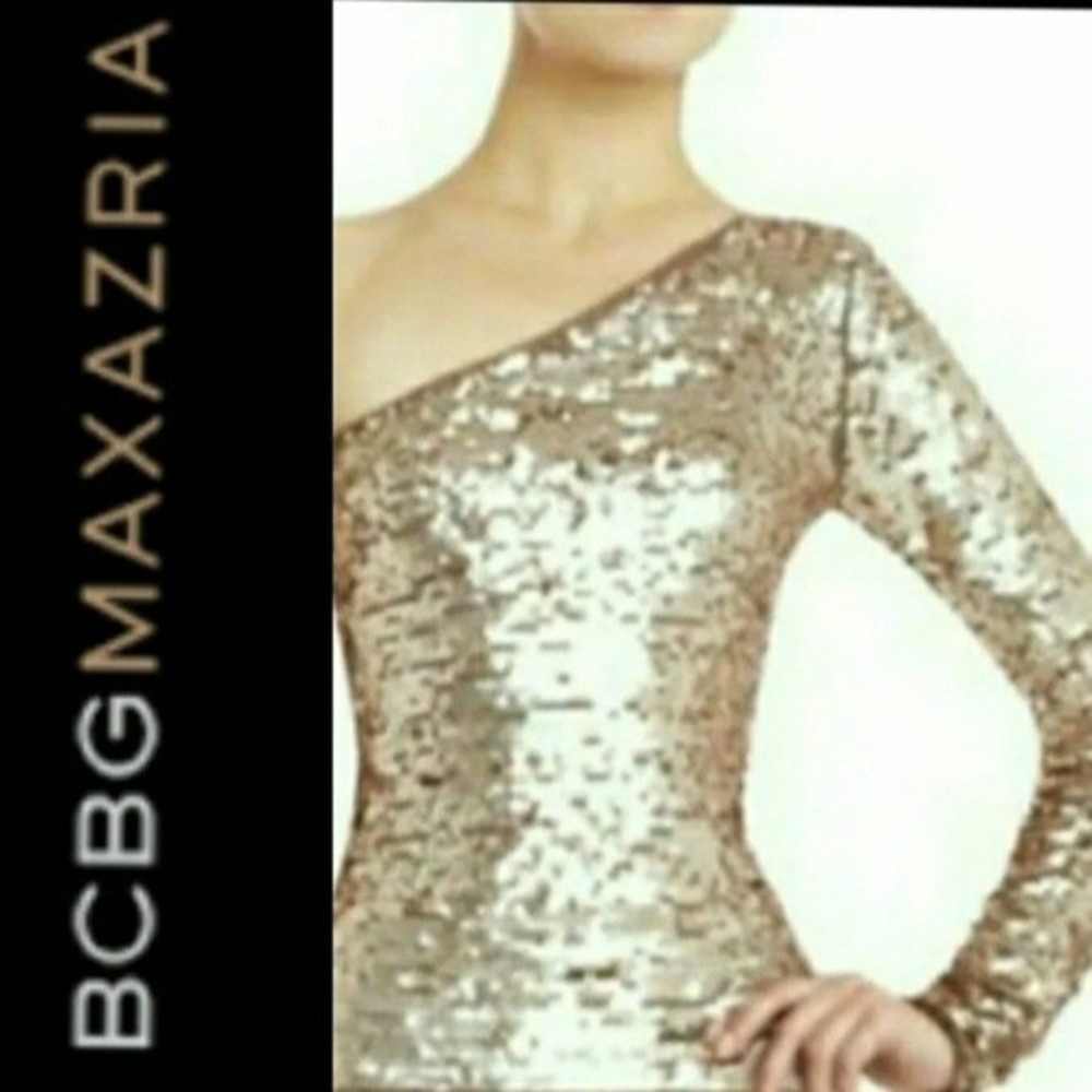 BCBGMAXAZRIA FULL SEQUIN ONE SLEEVE BLOUSE SMALL WOMENS S